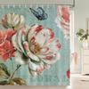 1 Pcs Retro Big Flowers Pattern Polyester Shower Curtain Partition Floral Bathroom Curtain with Hooks Home Decorative Curtain