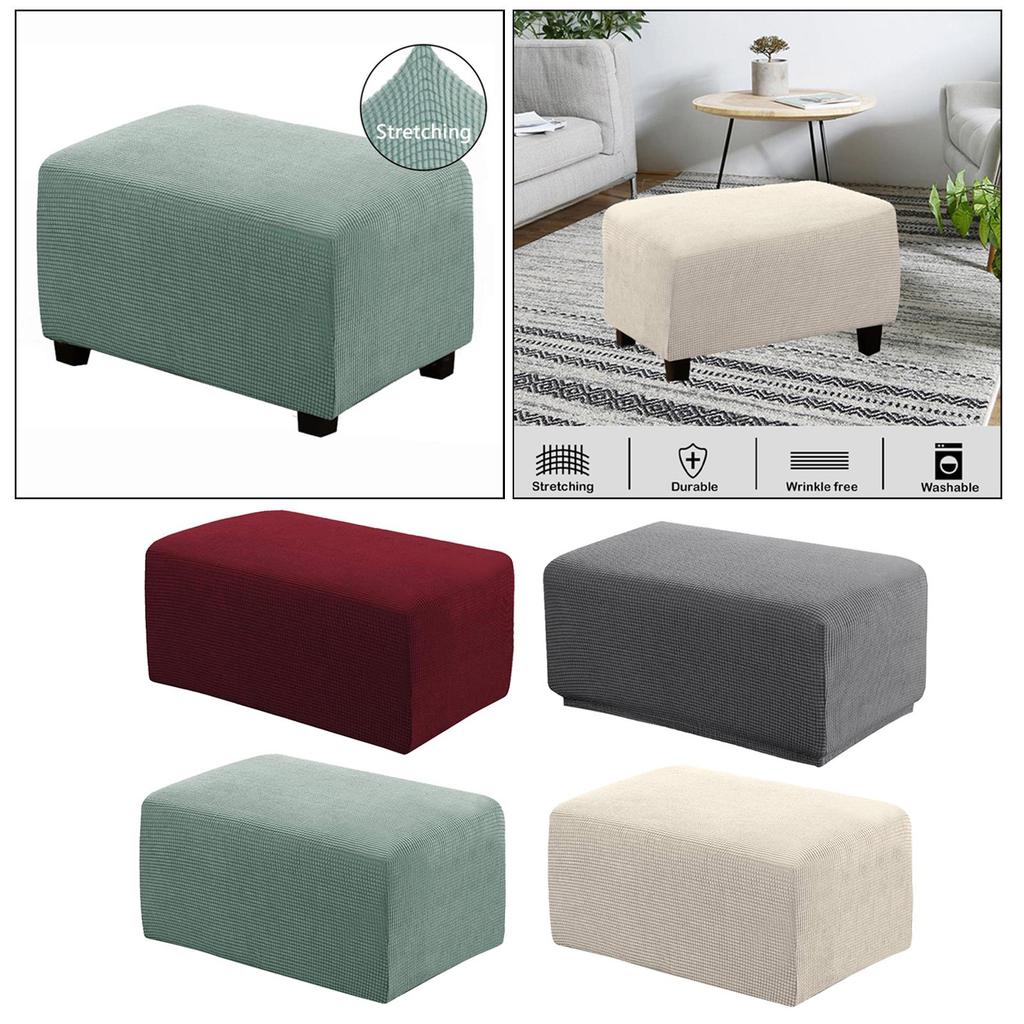Premium Footstool Cover Stretch Removable Ottoman Slipcovers Pouf Soft