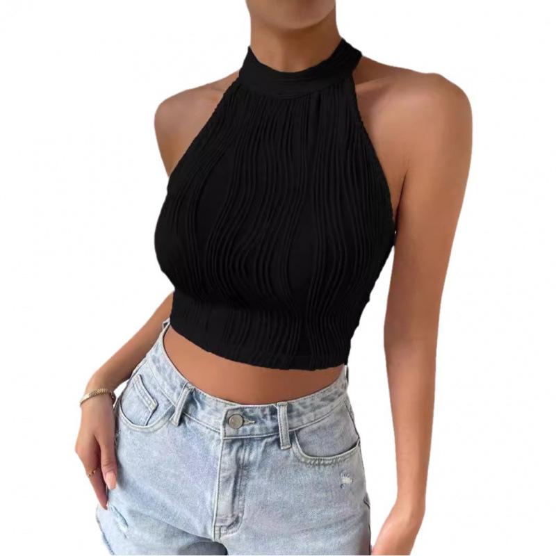 2025 Elegant Halter Cutout Slim Fit Crop Top: European & American Summer Style