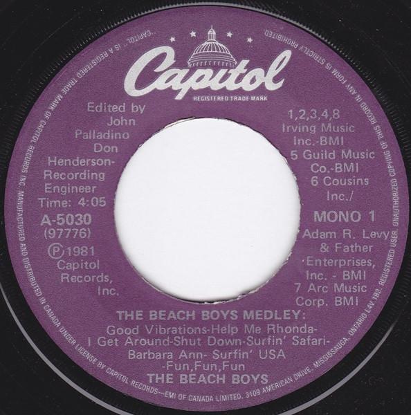 

7inch Record BEACH BOYS - Beach Boys Medley / God Only Knows A5030 CAPITOL 1981 Canada Rock Used
