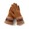 Plush Cuff Metal Buckle Suede Gloves Solid Color Thickened Warm Gloves Women's Stylish Versatile Cold-proof Gloves