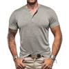Men's Summer Solid Color T-shirt 4-Button Open Front Button Short Sleeved Top