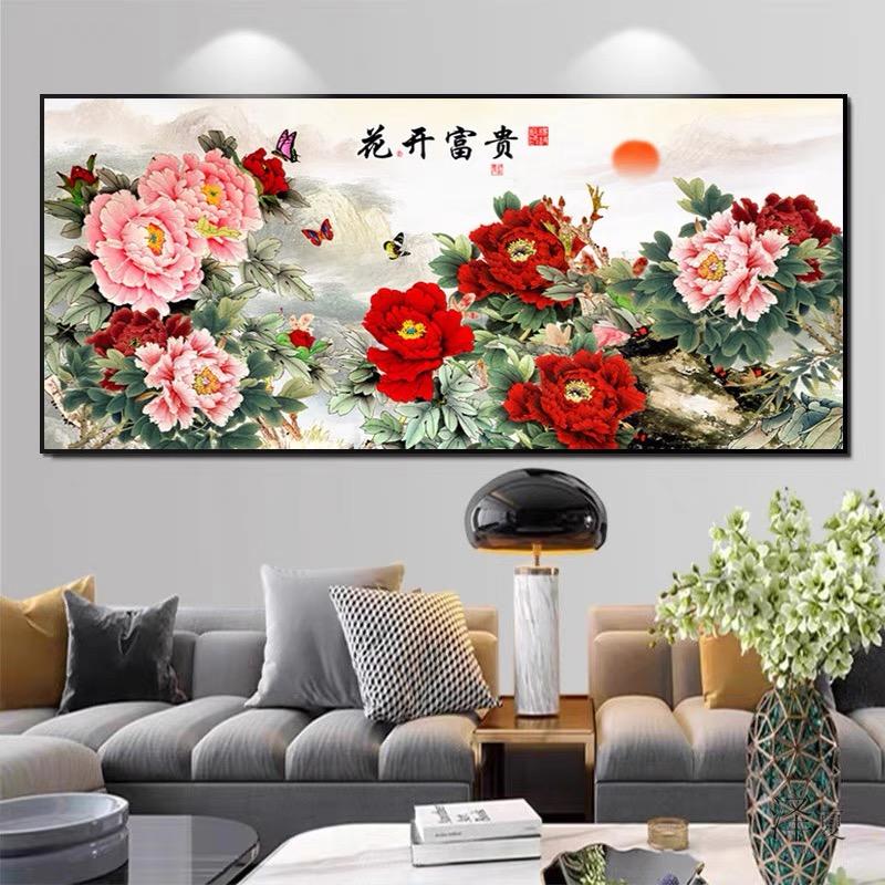 Pictură cu diamante 5D plină de diamante, living, simplu modern, bujor înflorind pentru prosperitate, cusătură în cruce cu diamante, Mozaic broderie cu diamante