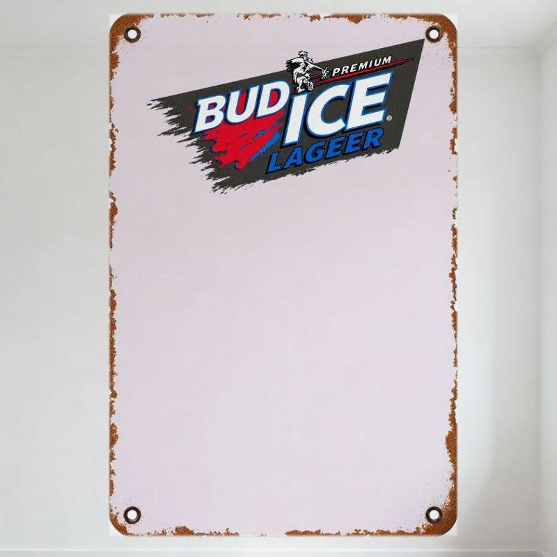 Винтажная металлическая жестяная вывеска Bud Ice Lager, Рустикальная ретро рекламная настенная табличка с фигурой солдата, Красный мазок, Потертый декор 20x30cm（7.8x11.8inch）