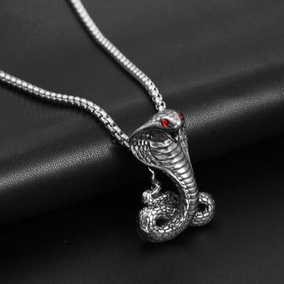 New Exaggerated Horror Cobra Pendant Necklace for Men's Fashion Red Crystal Inlaid Metal Pendant Accessory Party Jewelry