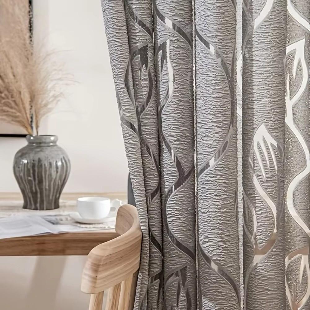 200*100cm Hollowed-out Leaf Curtains Semi Blackout Window Screen Door Window Curtain Leaf Pattern Tulle Sheer Curtains