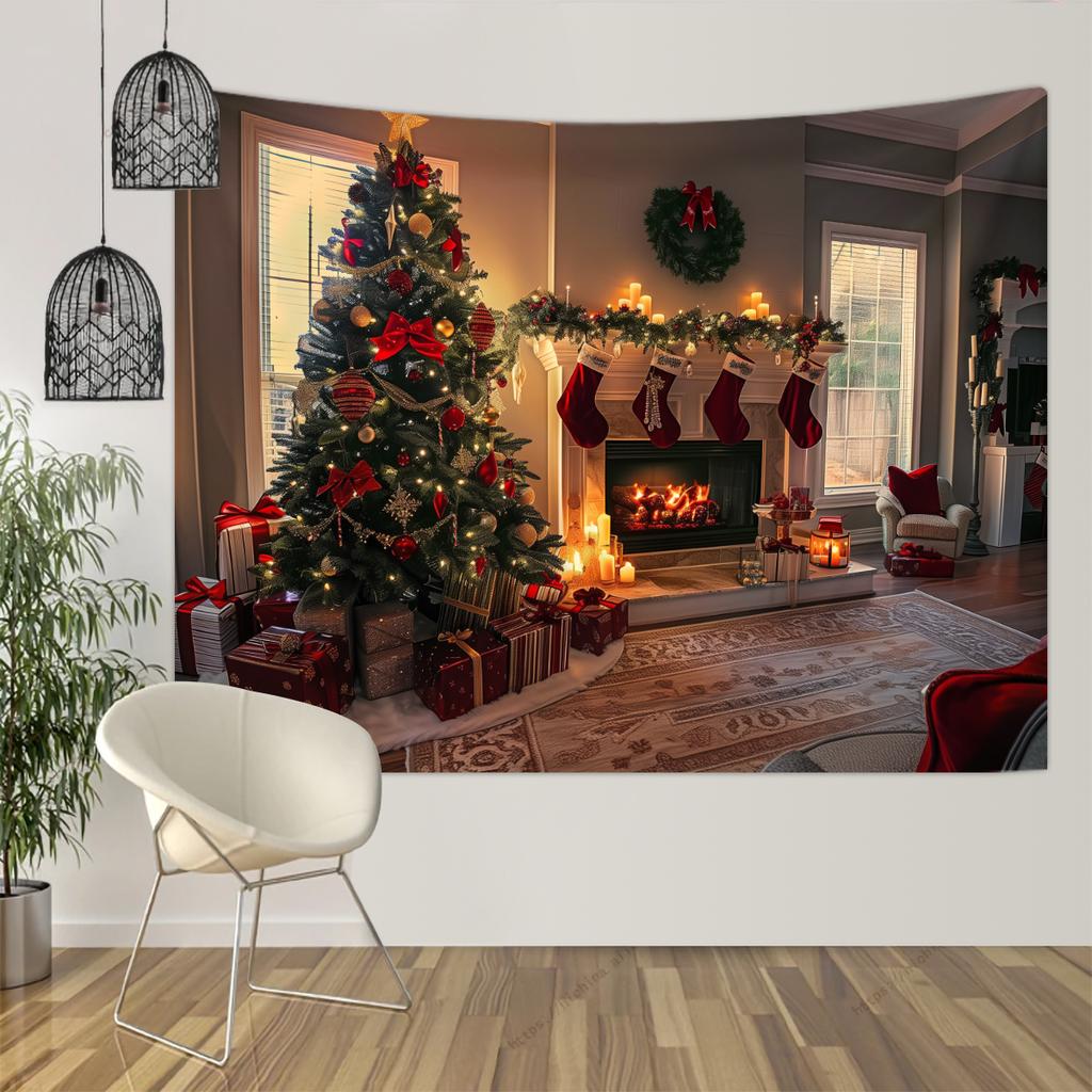 1pc Christmas Decoration Poster Tapestry, Christmas Tree Snow Scene Decoration Photography Background Banner