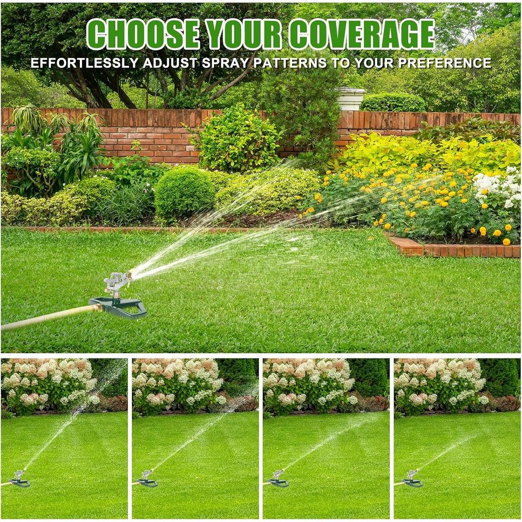WEMADE Irrigatore Oscillante Automatico in Metallo Robusto per Giardino - Irrigatore Automatico Rotante a 360 Gradi per Prato con Base in Metallo