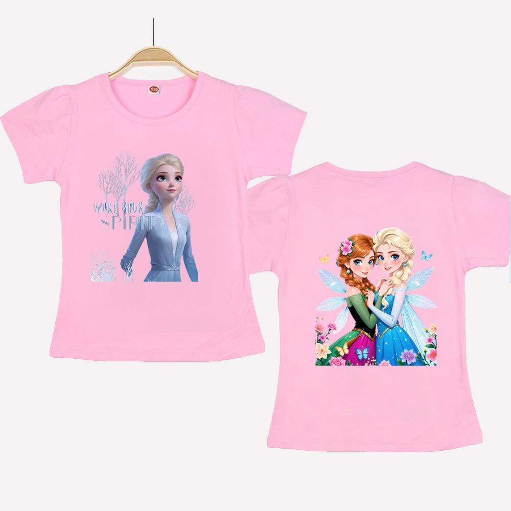 Disney Frozen Princess Elsa Summer Graphic T-shirt Hollow Series Short-sleeved T-shirt