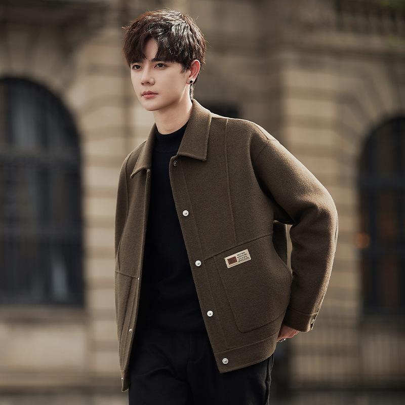 Double-sided Woolen Coat Jacket Men's Autumn and Winter Short Lapel Casual Men's Woolen Jacket Korean Version Trend