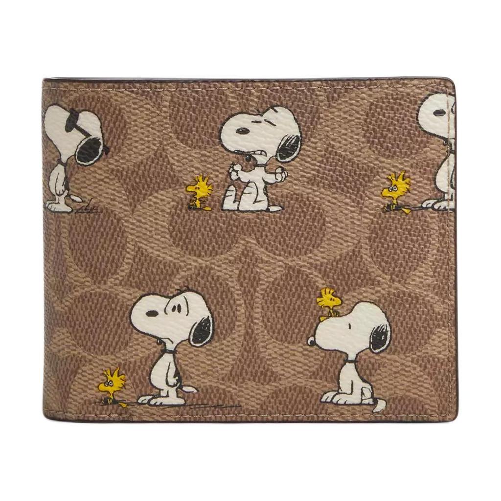 New COACH PEANUTS Snoopy, Collaboration Coated Canvas Wallet Mini Men's Brown CBK56-TAM