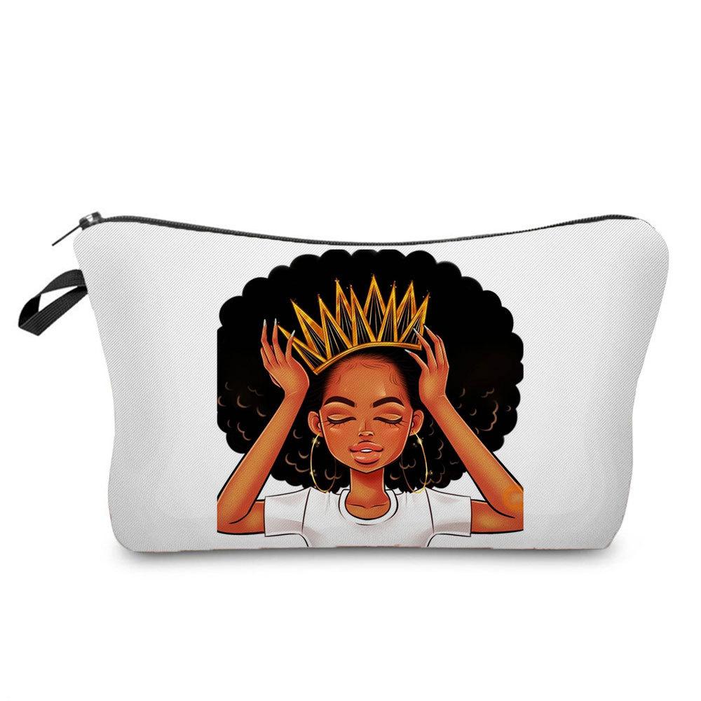 Women Black Girl Print Cosmetic Bag Toiletries Organize Travel Storage Case 6397
