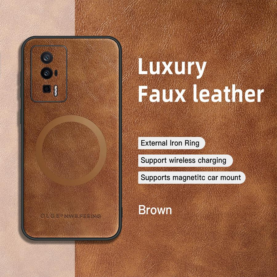 Classic Leather Wireless Charging For Magsafe Magnetic Case For Xiaomi Poco F5 Pro PocoF5 Pro 5G Soft Back Cover
