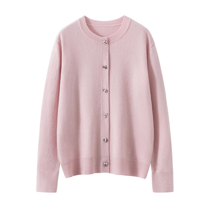 Twelve-Needle Rhinestone Button Cashmere Cardigan for Women - Autumn/Winter Knitwear