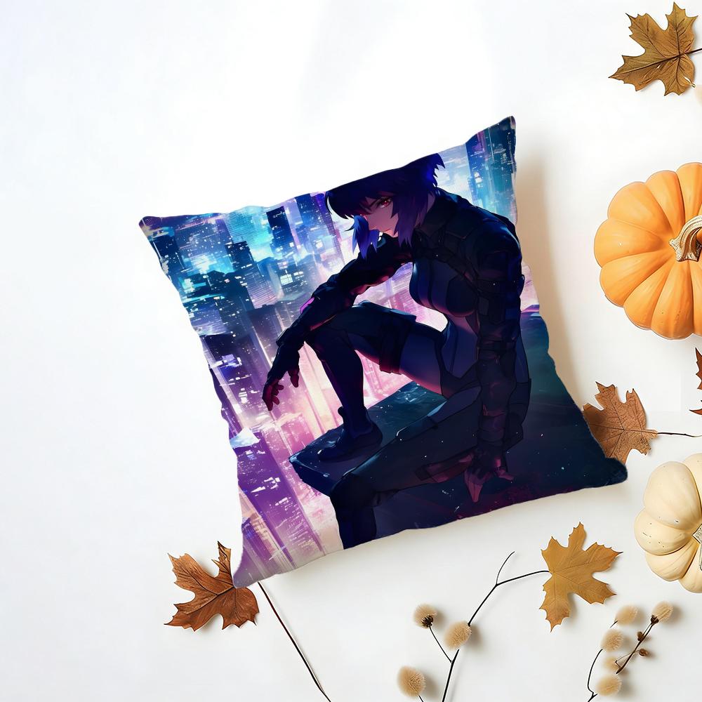 GGhost in the Shell Cushion Cover Washable Linen Pillowcase Soft for Daily Sofa Bed Home Room Decor