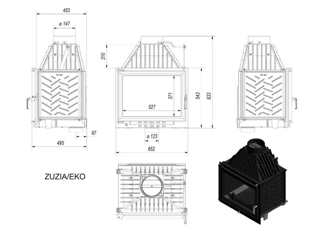 Cast iron fireplace KRATKI ZUZIA ECO 12 kW Ø 150