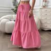 Women Long Skirt Spring Summer Middle Waist A Line Flowy Swing Skirt Breathable Solid Color Elastic Waist Drawstring Pleated Casual Skirt