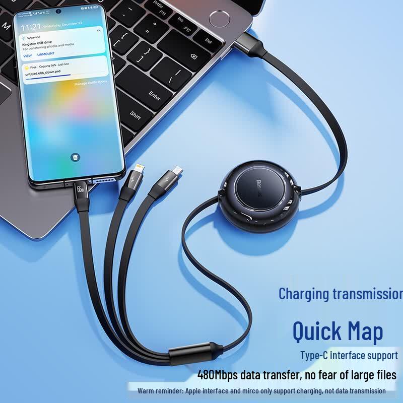 Baseus 66W 3-in-1 Retractable Fast Charging Cable