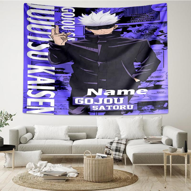 Custom Name Jujutsu Kaisen Print Tapestry, Backdrop, Easy Setup, Ideal for Bedroom, Office & Living Room, with Aesthetic Wall Hanging Decor.