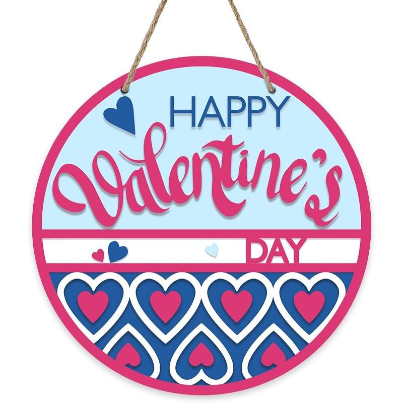 3 Stück Happy Valentine's Day Schild für Haustürdeko, Rot Rosa Liebesherzen Holz Türhänger für Außenbereich Veranda, Valentinstag Holzkranz