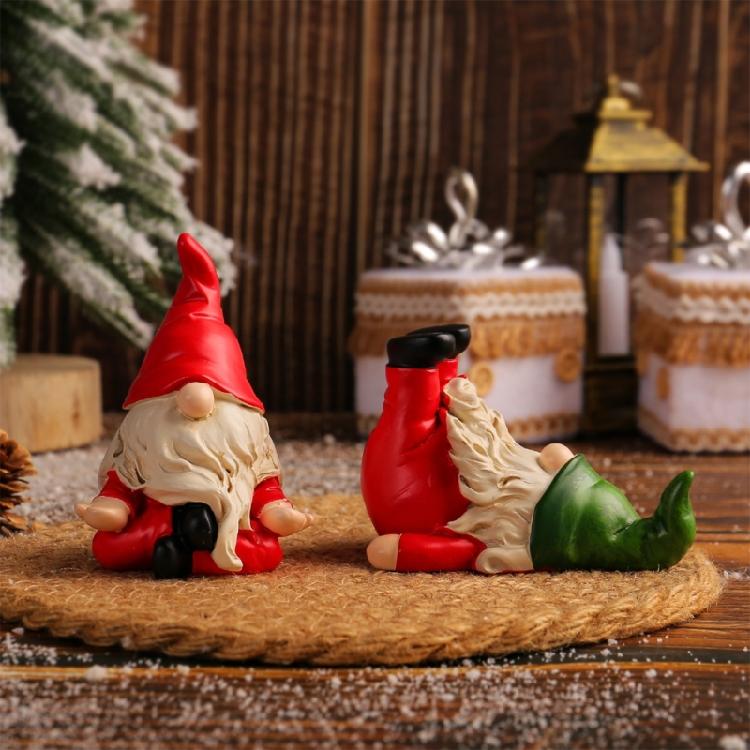 Traditional Santa Figure Ornament Christmas Santa Hat Resin Sculpture Statue for Christmas Home Decoration