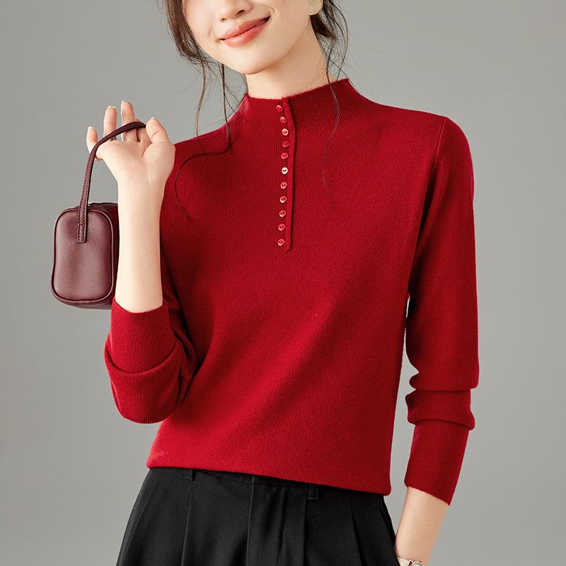 

Женский премиальный зимний топ-свитер с высоким воротом - Универсальный короткий базовый слой (2025) Large красный