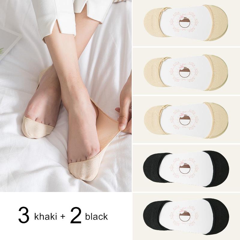 5 Pairs Thin Cotton Boat Socks for Women Shallow Mouth Summer Silicone Anti Slip Women's Ankel Socks for High Heels Shoes