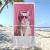Retro Pink Cool Cat Beach Towel Patterned Sunscreen And Windproof Suitable For Swimming Pool Camping Travel