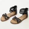 Fashion Metal Rivet Decoration Flat Sandals Women Novelty Woven Cross Tied Zip Designer Shoes Summer Sexy Open Toe Beach Sandals