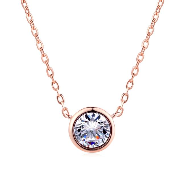 Semplici Collane con Ciondolo Rotondo Piccolo Ragazze Tono Oro Rosa Cristallino Colorato Per Donne Catena al Collo Gioielli Ciondolo Trendy