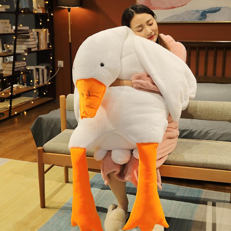 Jucării de pluș de rață Kawaii de 18,5 inci Pernă de somn pufoasă Animal drăguț umplut lebădă gâscă păpuși moi covoraș pentru copii fete cadou de aniversare