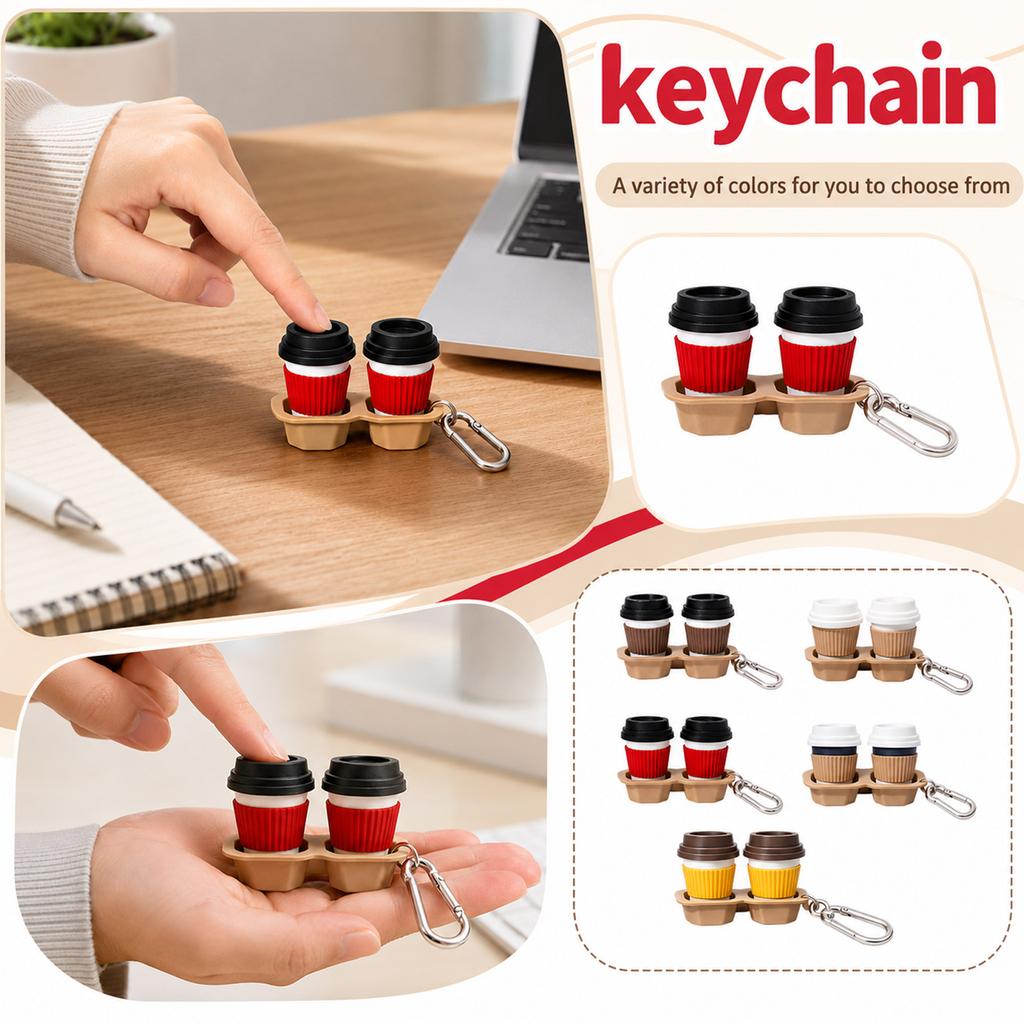 3D Printed Coffee Cup Keychain - Stress Toy for Adults and Teens