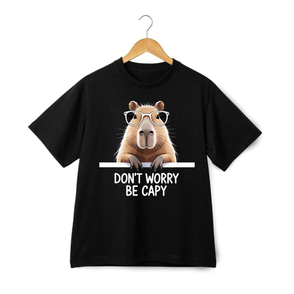 Don’t Worry Be Capy Funny Capybara T-Shirt Cute Animal Humor Casual Tee Unisex 4XL