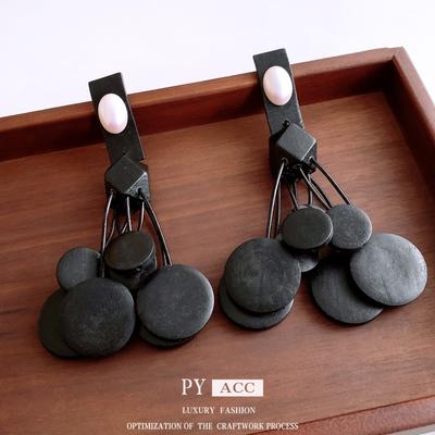 Retro Silver Needle Wood Bead Round Fringed Earrings Medieval Ethnic Style Simple Stud Earrings Personalized Temperament Earrings Women