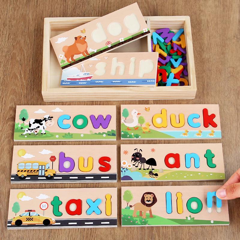 English Spelling Flashcards: Parent-Child Educational Battle Game with Wooden Blocks