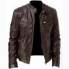 Leather Jacket Men's Stand Collar Trend Spring and Autumn New Leather Jacket Handsome Motorcycle Suit Green Large Size Jacket