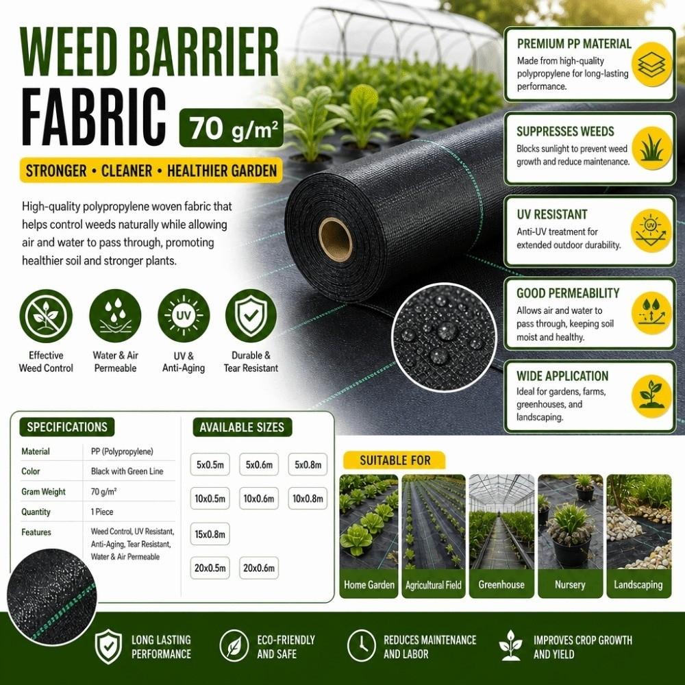 Black Woven Weed Barrier Fabric Polypropylene Agricultural Ground Cover Driveway Control