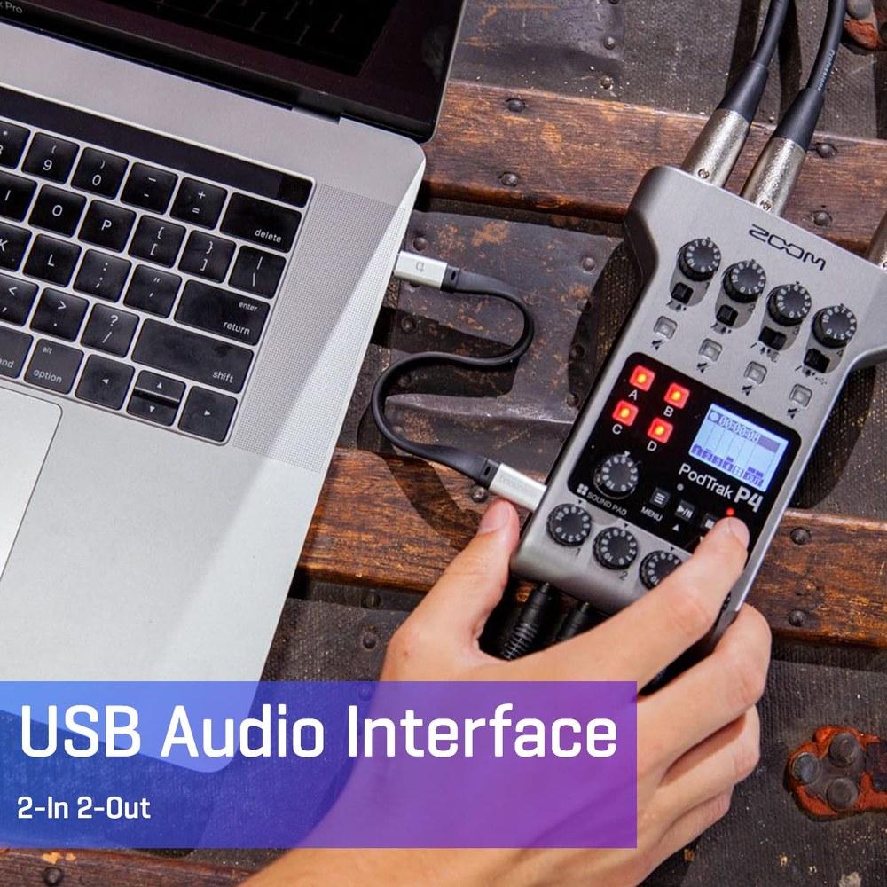 Zoom PodTrak P4 Portable Podcast Recorder Battery-powered 4 Microphone Inputs Phone Call Guest Remote Interviews 4 Headphone Outputs Sound Pads