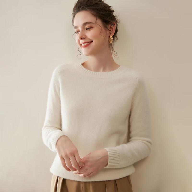 Fanzhen Women's 100% Cashmere Round Neck Pullover Sweater