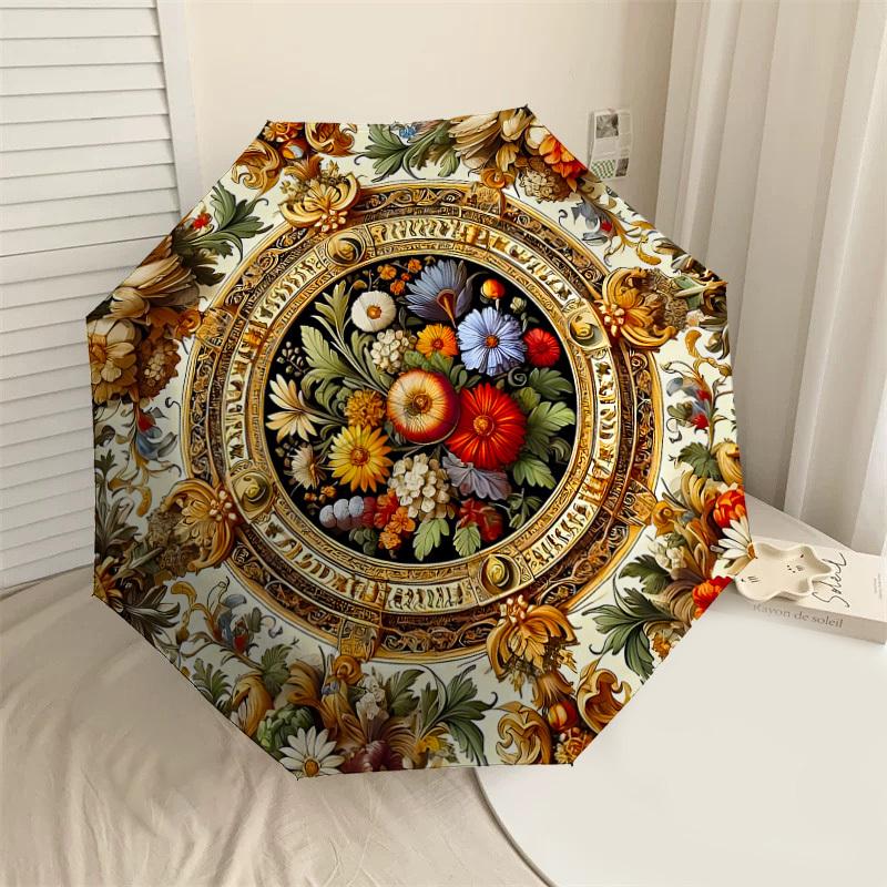 

1pc Floral Ornamentation Automatic Open/Close Umbrella with Windproof, 8-Rib Sturdy Canopy, Durable Ribs, Fashionable Design1249A