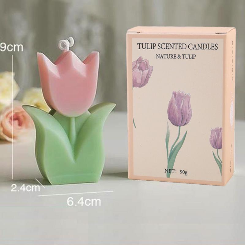 Tulip Scented Candle Gift Figurine - Flower Shaped Wax with Fragrance