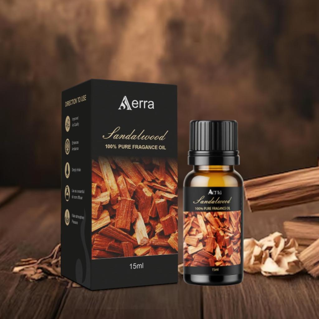 Aerra Sandelholz (Chandan) Duftöl (15ml) für Puja, Diffusor, Kerzen | Langanhaltendes Tempel-Aromaöl für Hochzeiten