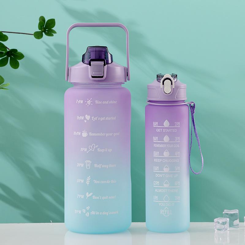 Two-Piece Gradient Plastic Water Cup with Straw - Large Capacity Space Cup