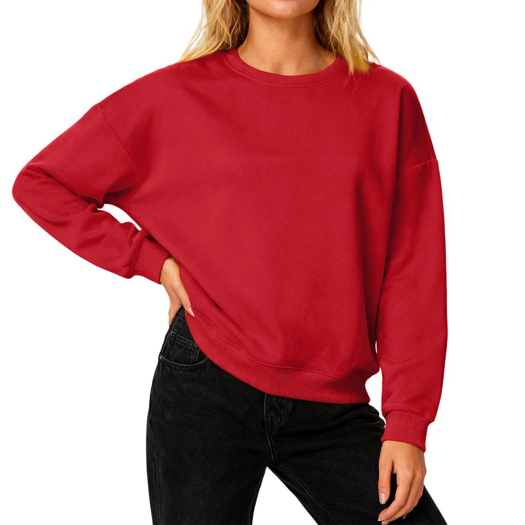 Women's Loose Comfortable Casual And Fashionable Round Neck Threaded Sleeves Solid Color Long Sleeved Sweatshirt