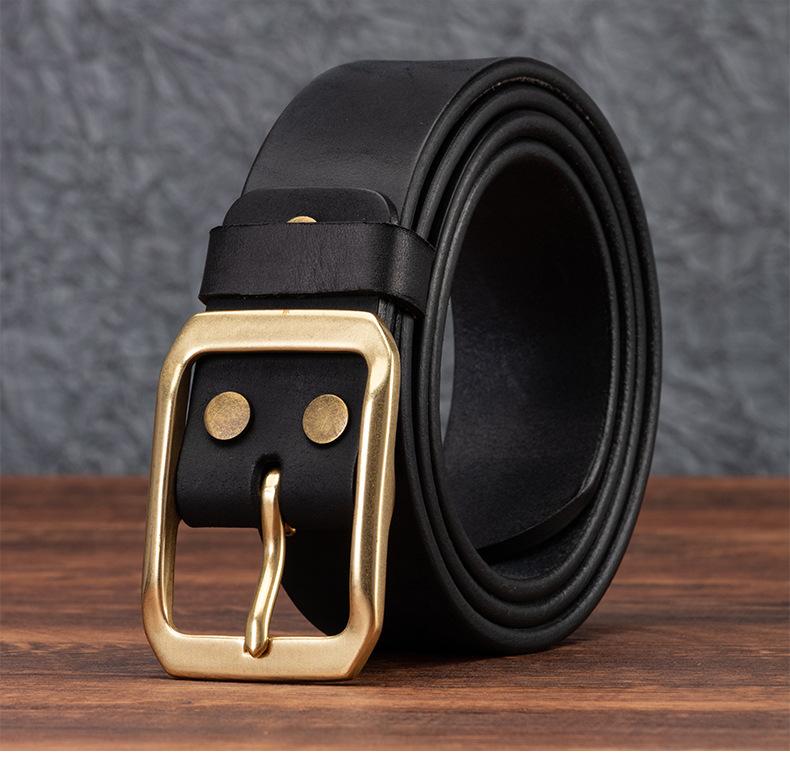 Belt Men's Leather Pin Buckle Pure Cowhide Copper Buckle Vintage Distressed Workwear Belt Soft and Durable Pure Cowhide Trouser Belt