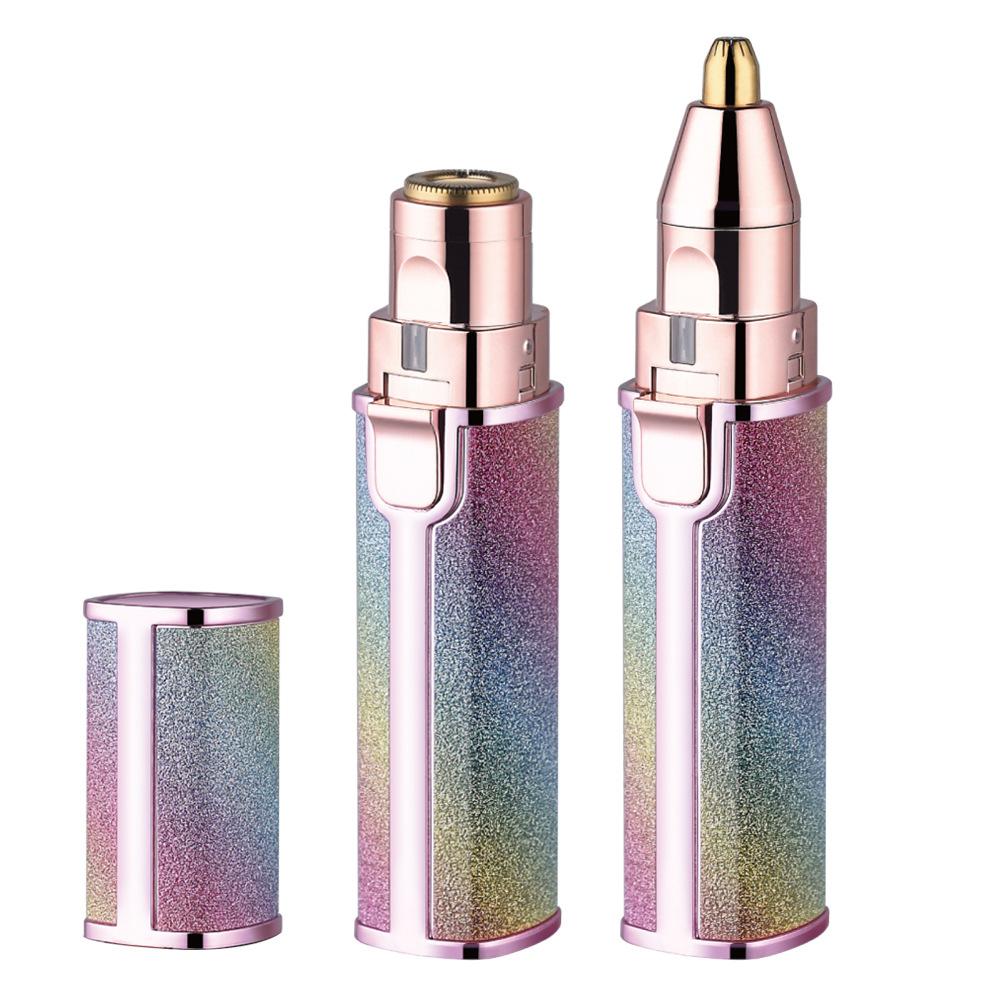 

1 Pc 2 IN 1 Electric Eyebrow Trimmer USB Rechargeable Body Facial Hair Removal Lipstick Shape Mini Epilator for Women Colorful Starry Sky