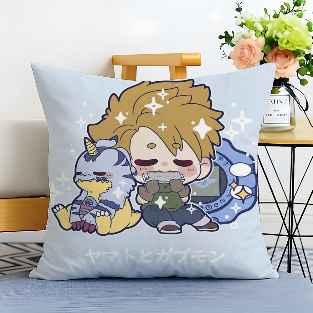Cute DDigimon Adventure Cushion Cover Washable Linen Pillowcase Soft for Sofa Bed Cozy Home Room Decor