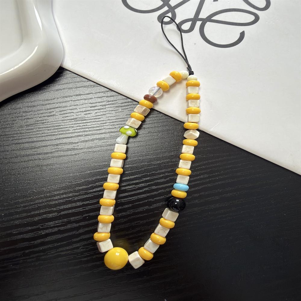Yellow Beaded Mushroom Phone Lanyard and Camera Keychain Pendant Yellow Beaded Mushroom Lanyard