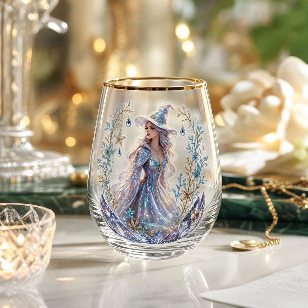 Printed Glass Cup for and Beverages, Household Drinking Tumbler with Pattern