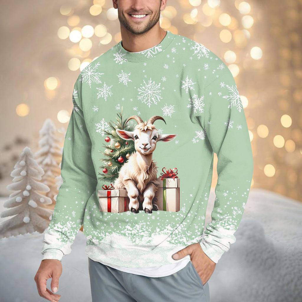 Men's Casual Fashion Comfortable Christmas Printed Round Neck Pullover Sweatshirt Sweatshirt